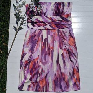 Max & Cleo Purple Satin Strapless Cocktail Dress